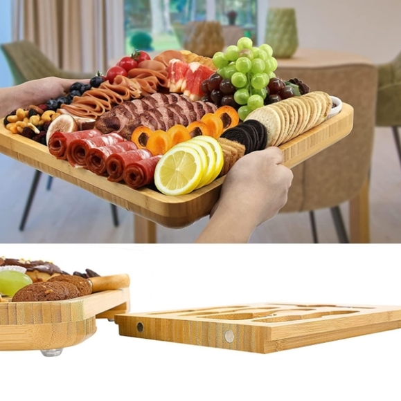 VaéFae Cheese Board, Bamboo Charcuterie Board, w/knives, forks, Ceramic bowls - Picture 7 of 8